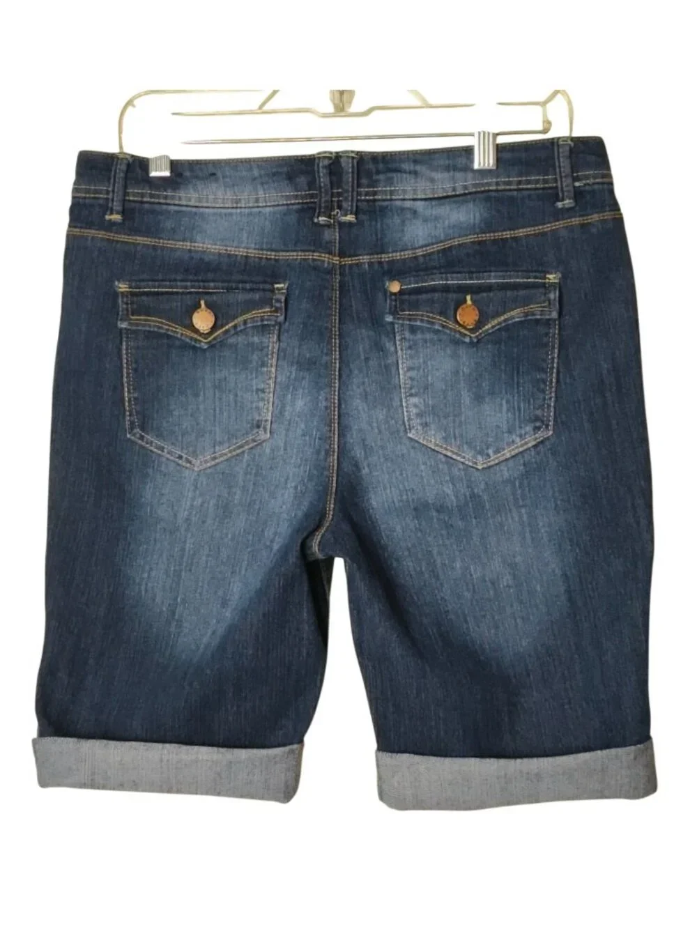Cato Womens 16 Bermuda Jorts Shorts Rolled Mid-Rise Stretch Denim Whisk Grunge